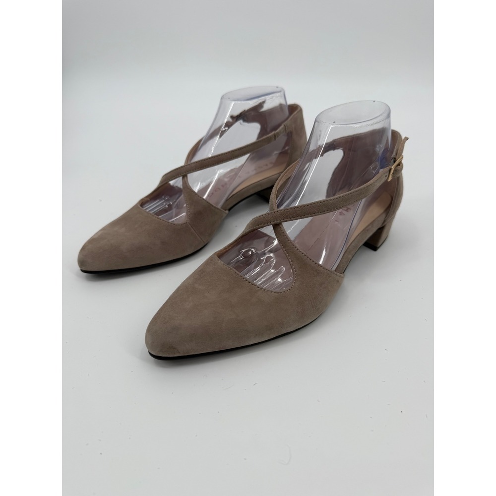 Sacha London Taupe Suede Ankle Strap Pointed Toe Block Heel Pumps 9.5